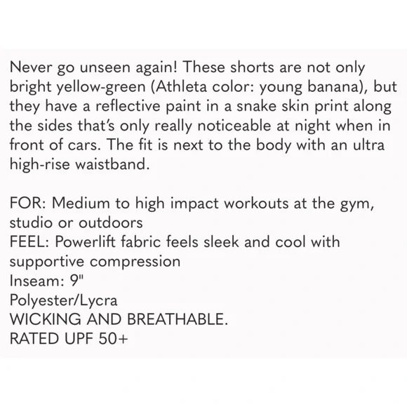 ATHLETA Stay Fly Neon Reflective 9” Biker Shorts Gym Yoga Cycle Green Yellow S - Picture 10 of 10